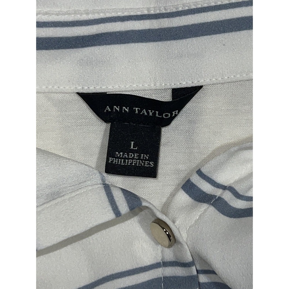 Ann Taylor Striped Button Up Shirt Women's Size L Long Sleeve Collared Top Blue - Picture 7 of 9